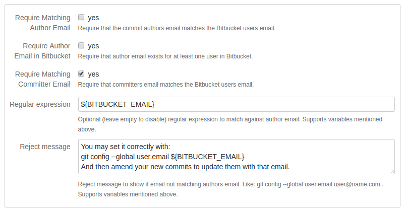 Block committer emails not in Bitbucket Server